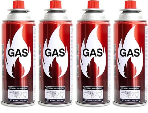 Set of 4 camping butane gas bottles