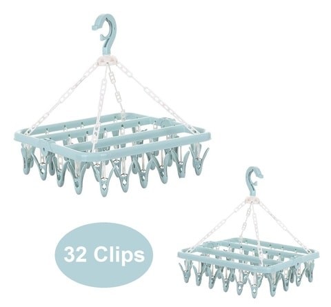 ALISSA 32 Clips Rotatable Foldable and Drip Laundry Hanger (Light Green)