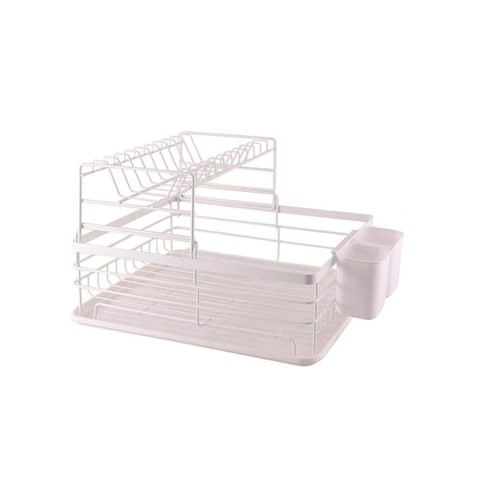 ALISSA-2 Tier Dish Drying Bowl Storage Rack With Drainer,Plate Organizer Utensil Holder with Drip Tray, White.