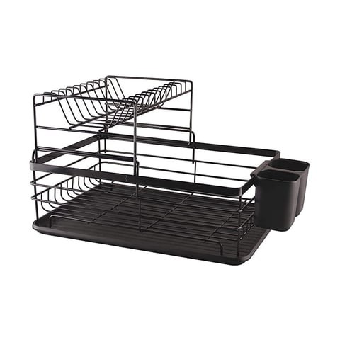 ALISSA-2 Tier Dish Drying Bowl Storage Rack With Drainer,Plate Organizer Utensil Holder with Drip Tray, Black.