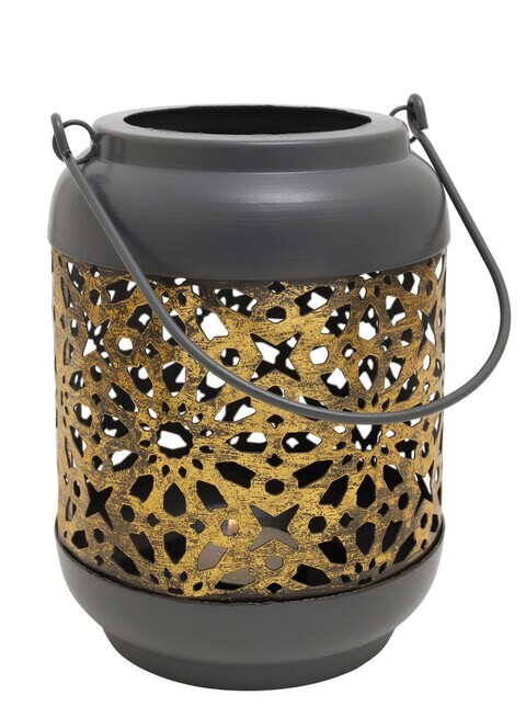 Metal TeaLight Lantern with Handle- Gray & Gold