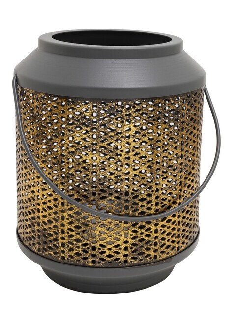 Metal TeaLight Lantern - Gray & Gold with Handle