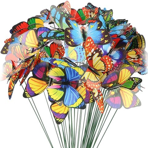 LINGWEI 30-Pieces Garden Butterflies Stakes Waterproof Artificial Butterfly Stakes Plant Stakes Stems Decorations Butterfly Garden Ornament Floral Picks Garden Stakes