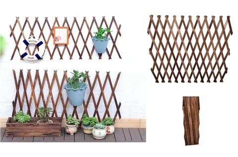 LINGWEI Expandable Wooden Garden Fence Expanding Wicker Fence Plant Climbing Support Multifunctional Trellis Fence Flower Planter Hanging Frame Wood Fence 105cm