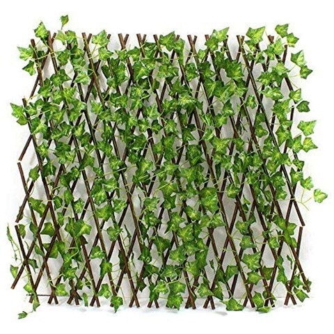 LINGWEI Expandable Wooden Garden Fence Artificial Plants Green Ivy Leaves Wicker Garden Fence Artificial Leaf Fence Decorative Privacy Fence Style-1