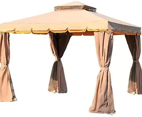 EX Outdoor Garden Umbrella With Mosquito Net - Beige and Khaki (4 x 4) Yrg -S018