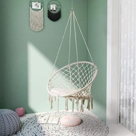 Swing chair can be hung at home and outside the bedroom, garden and yard, gray color