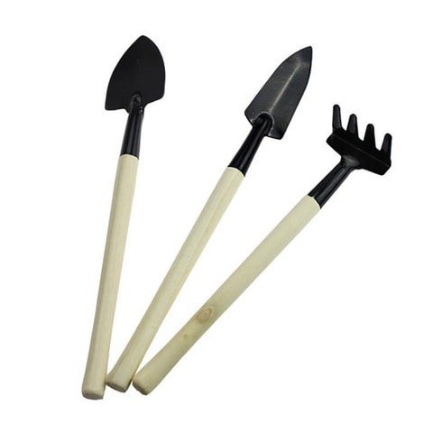 Generic-3pcs Spade Shovel Rake Mini Garden Tool Sets Light Wood Handle for Balcony Gardening Succulent Cactus Herb Indoor Plant