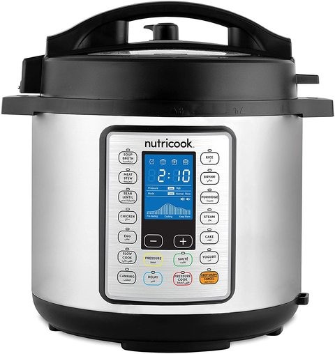 NutriBullet Nutricook 1000W 10 in 1 Programmable Electric Pressure Cooker with Steam Basket, 6 Liter, 16 Smart Programs, Brushed Stainless Steel/Black