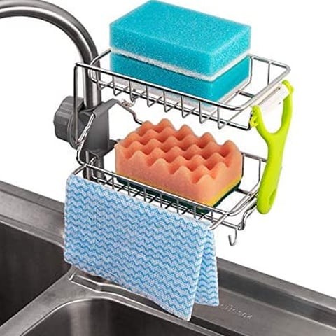 Stainless Steel Kitchen Faucet Sponge Holder, Soap Tray, Bathroom or Kitchen Organizer