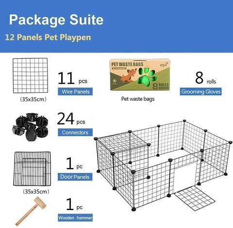 Generic 12 Panels Pet Playpen Diy Fence Cage Metal Wire Exercise Pen Pet Kennel Crate Indoor For Small Animals Bunnies Rabbits Puppies (12 Panels)