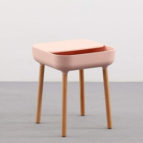 KAI Side Table, Minimalistic Nordic Style bedside table, sofa side table, nightstand, end table with storage unit & beechwood legs for Bedroom, Living Room & office (Soft Pink)