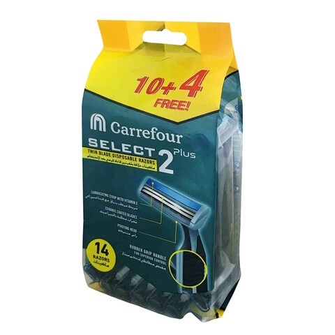 Carrefour Select 2 Plus Double Blade Disposable Razor For Men 14 Pieces