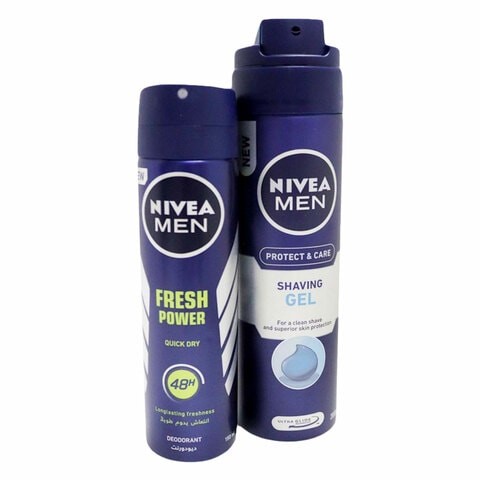 Nivea Fresh Shaving Gel 200ml + Fresh Power Deodorant Spray 150ml With Travel Bag