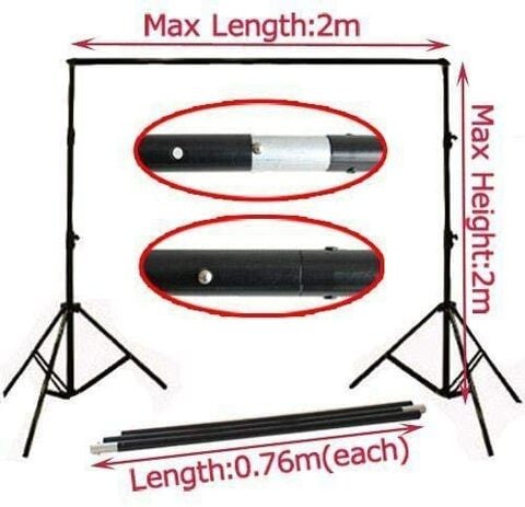 Coopic 2X3m Background Stand With 1.5X3m Black Non Woven Background Backdrop Lighting Photography Kit