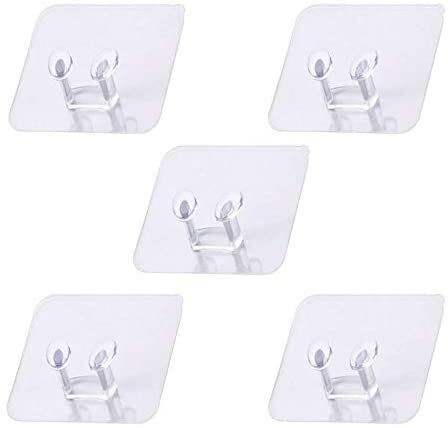 Generic Self Adhesive Plastic Hooks, Home Storage Wall Door Hook For Power Plug Hook No Trace Adhesive Storage Hook For Kitchen Bathroom Lavatory Bedroom Closets Office -5Pcs