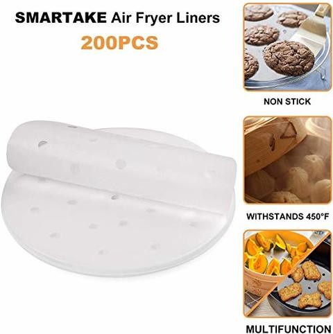 SKY-TOUCH 200 Pcs Air Fryer Liner, Round Non-Stick Steamer Mat, Premium Parchment Paper for Baking, Oven, Air Fryer, Bamboo Steamer and More 6 inches White