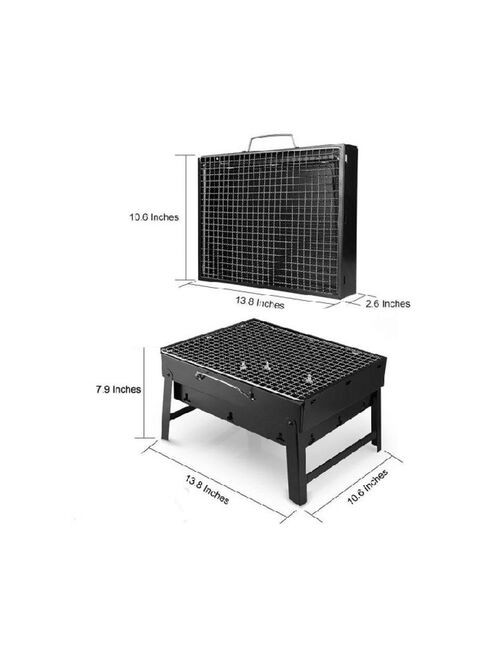 Generic Portable BBQ Charcoal Grill Black 13.77x10.75x2.45inch