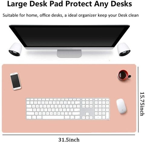 Nusense Large Desk Pad, Non-Slip PU Leather Desk Mouse Pad Waterproof Desk Pad Protector, Dual-Side Use Desk Writing Mat for Office Home, 80cm x 40cm (Pink&amp;White)