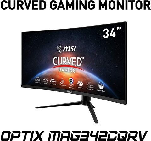 MSI Optix Mag342Cqrv Curved Gaming Monitor - 34 Inch, 21:9 Uwqhd (3440X1440), 2K, Va, 100Hz, 1Ms, 1500R, Adaptive Sync, Displayport, HDMI, Anti-, Less Blue Light, Frameless, Black