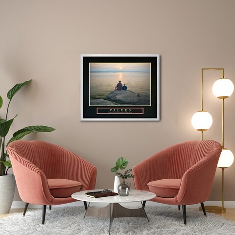 Motivational Posters with Aluminum Frame 60cm x 50cm (VALUES - FISHERMAN &amp; SON ON SUNSET)