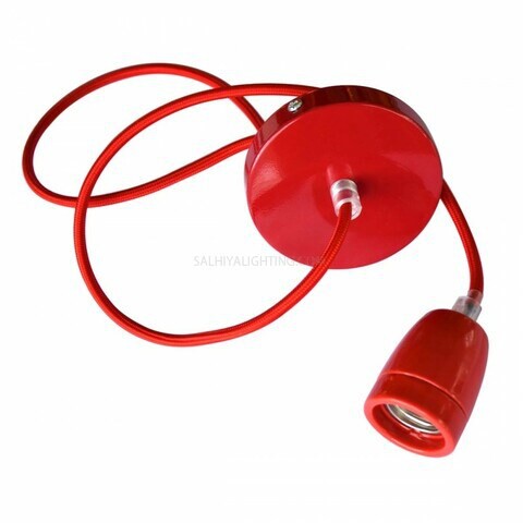 Indoor Veronica Suspension Pendant Retro Style Ceramic Hanging Light Braided Cable - Red