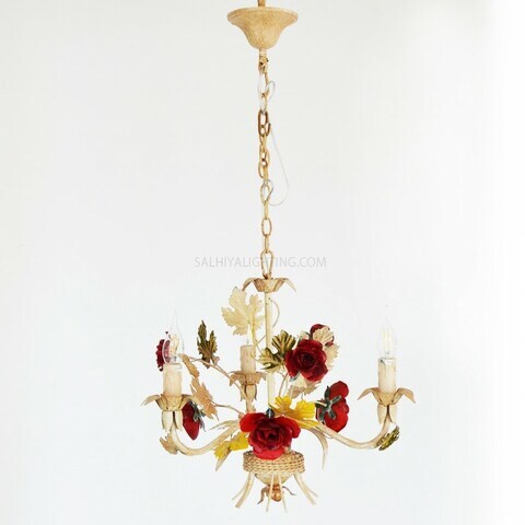 Flower Chandelier 0862 3 Arms - Beige/Red