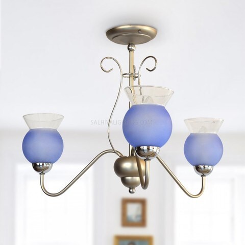 Italy Uplight Chandelier-246-03-Gray Blue Glass