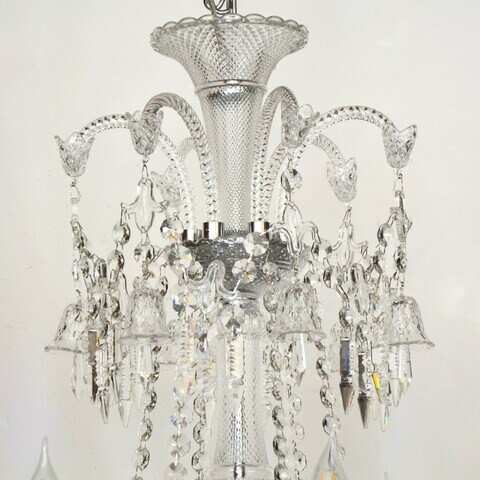 Crystal Chandelier Glass- 6 Arms - Silver