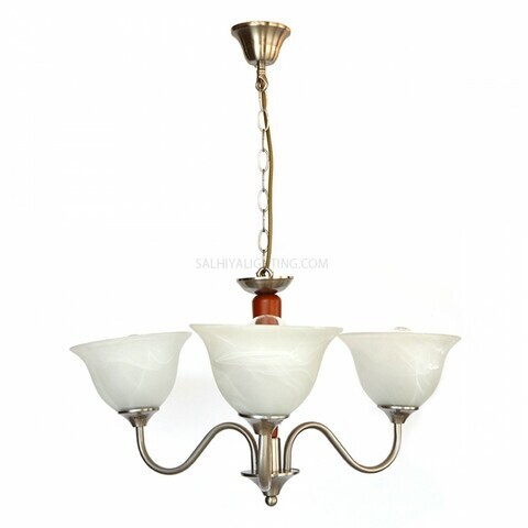 Uplight Chandelier 7016 - 3 Wooden Arms - Satin Nickel