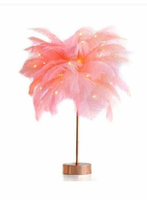 East Lady - Handmade Feather Led Table Lamp Pink/Gold 34X11Centimeter