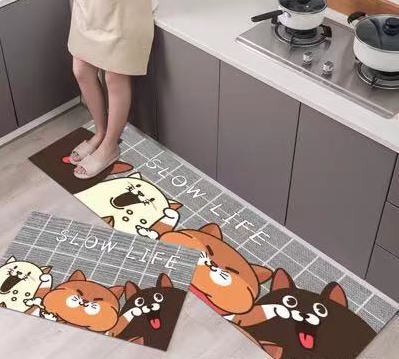 Lovey Cartoon Kitchen Mats Kitchen Rugs Bedroom Carpets Set Absorbent Thick Non-slip Washable, Area Rugs for Kitchen Floor Indoor Outdoor Entry(40x 60cm and 40x120cm)- 2PCS (brown printed, 40x 120 cm)