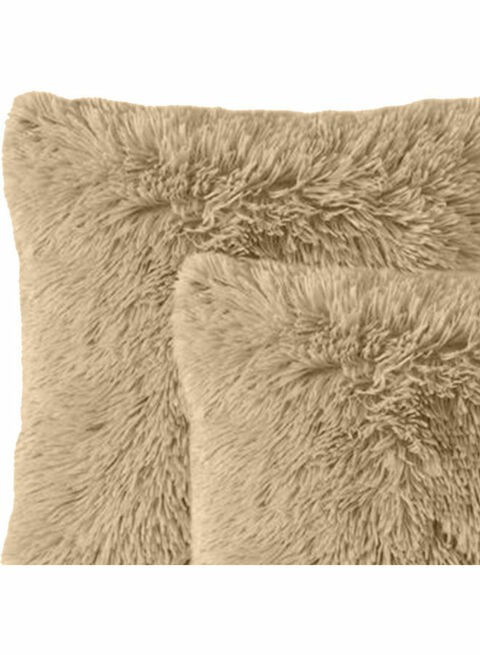 Luxe Decora 2-Piece Decorative Fur Cushion Set Beige 45x45cm