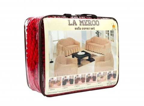 Sofa Cover Set, LA MEROO, Spandex Non Slip Soft, 85% Polyster &amp; 15% Spandex, 7 Seater, Washable Furniture Protector (Red)