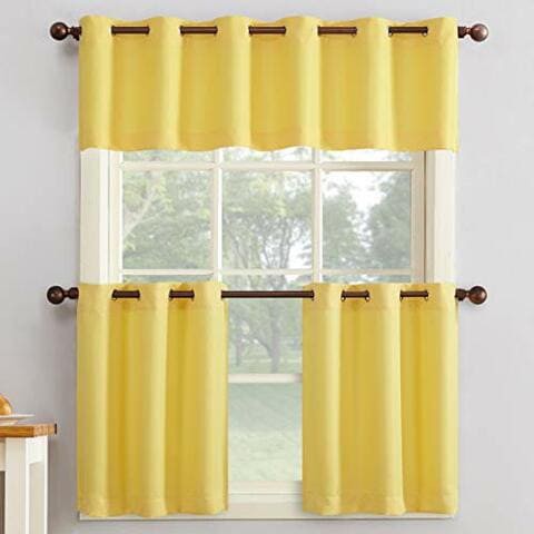 No. 918 Montego Casual Textured Grommet Kitchen Tier Curtain Pair (Set Of 2), 56&quot; X 36&quot;, Yellow