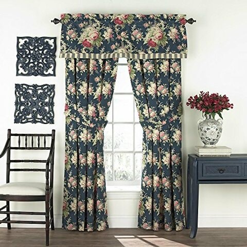 Waverly Sanctuary Rose 60&quot; X 18&quot; Short Valance Small Window Curtains Bathroom, Living Room And Kitchens, Heritage Blue