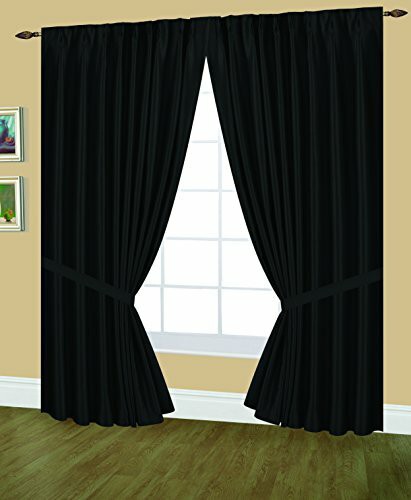 Editex Home Textiles Elaine Lined Pinch Pleated Window Curtain, 48 By 95-Inch, Black