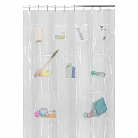 Maytex Quick Dry Mesh Pockets Waterproof Peva Shower Curtain Or Liner, Bath / Shower Organizer, Clear, 70 Inches X 72 Inches