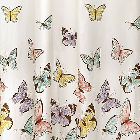 Lush Decor, Pink Flutter Butterfly Shower Curtain | Textured Ruffle Print Fabric Bathroom Decor, X 72