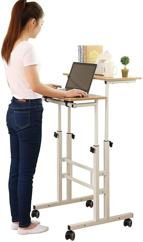 Naor Adjustable Stand Up Desk Mobile Standing Desk Height Adjustable Home Office Desk With Standing And Seating 2 Modes (Dark Color-101)