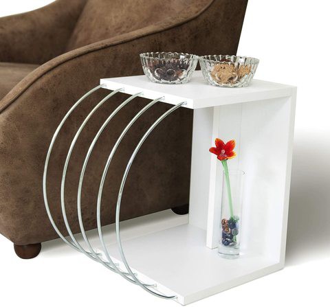 HomeCanvas Case End/Side Table for Living Room Made In Turkey  (White-Chrome)