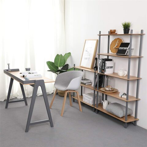 KAI Desk, Modern Nordic Desk, Study desk, Computer Desk for home office with Solid Wood Base & Oak Top By Daamudi (Grey)