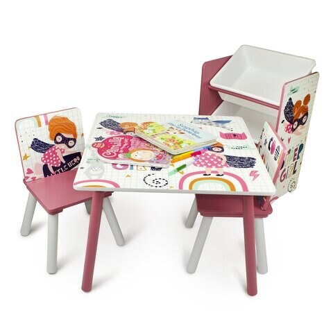 Super girl Table With 2 Chairs Set - Multicolour