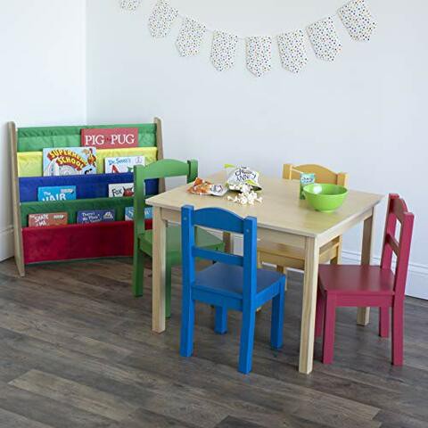 Humble Crew Collection Kids Wood Table &amp; 4 Chair Set, Natural/Primary