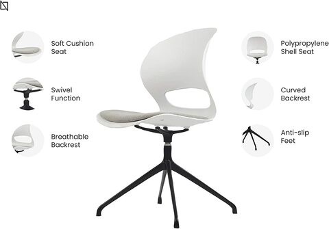 VIS Chair, Premium Meeting & Visitor Chairs, Swivel Chair With Soft Cushion Seat By Navodesk (White)