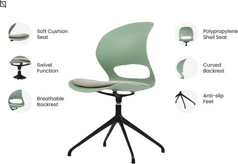 VIS Chair, Premium Meeting & Visitor Chairs, Swivel Chair With Soft Cushion Seat By Navodesk (Sage Green)