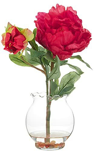 Nearly Natural 1278-RD Peony with Fluted Vase Silk Flower Arrangement, Red