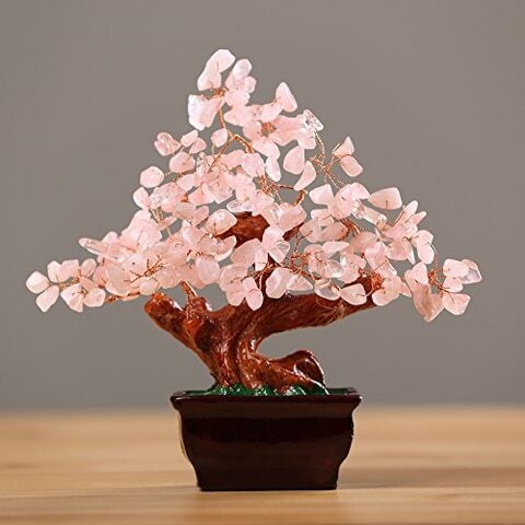 Feng Shui Natural Rose Pink Quartz Crystal Money Tree Bonsai Style Decoration for Wealth and Luck