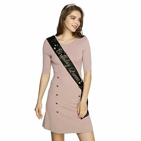 Adbetty &quot;Birthday Queen&quot; Sash - 15Th 16Th 17Th 18Th 21St 22Nd 25Th 30Th 40Th 50Th Birthday Sash Birthday Gifts Party Favors, Supplies And Decorations (Black/Gold Foil)