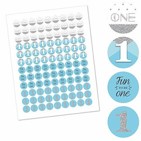 Big Dot Of Happiness 1St Birthday Boy - Fun To Be One - First Birthday Party Round Candy Sticker Favors - Labels Fit Hershey S Kisses (1 Sheet Of 108)